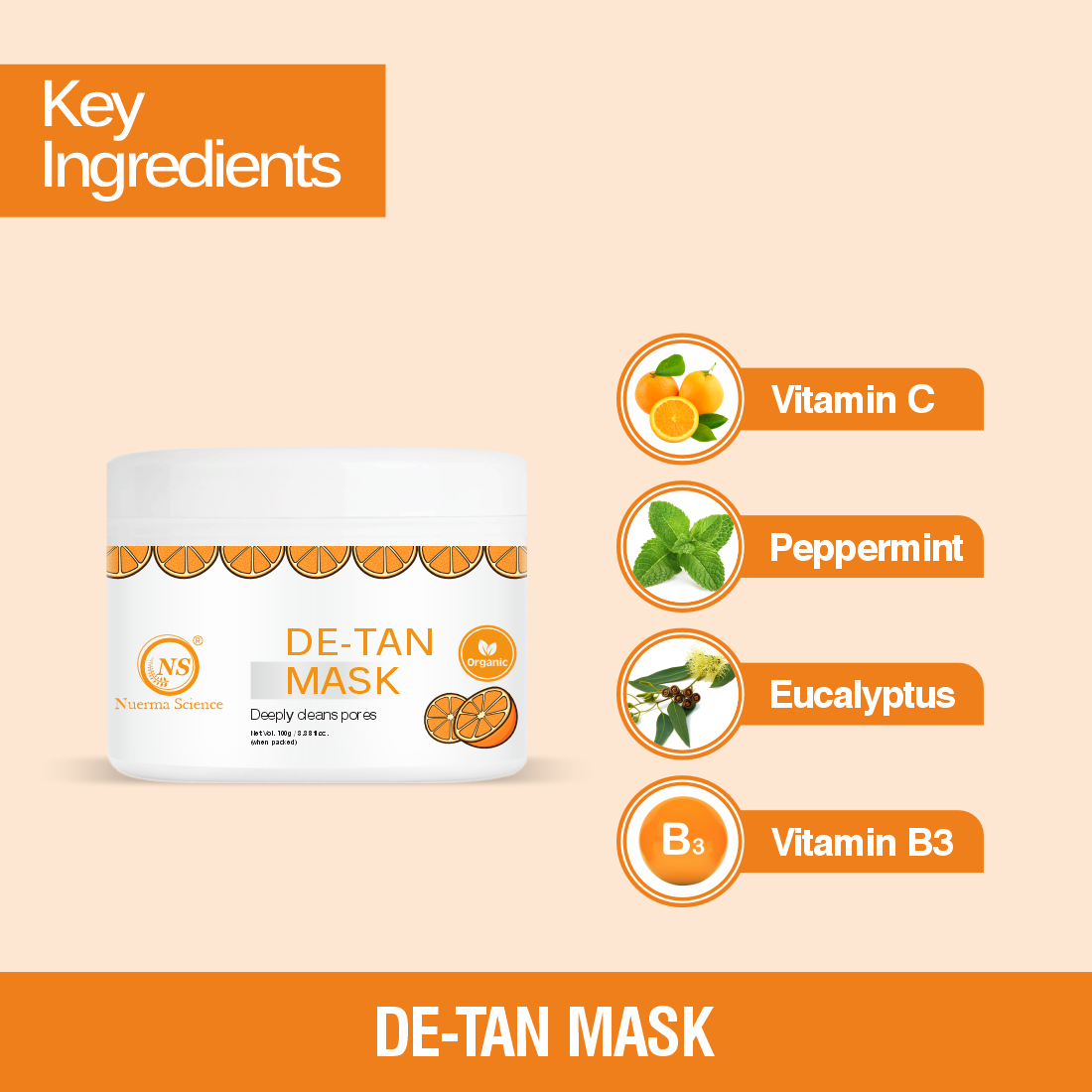 Nuerma Science De Tan Face Pack - 200g Creamy Clay Mask | 100% Herbal, Natural, Deep Cleansing, Brightening, Oil Control, Soothes Inflamed Skin, Suitable For All Skin Types