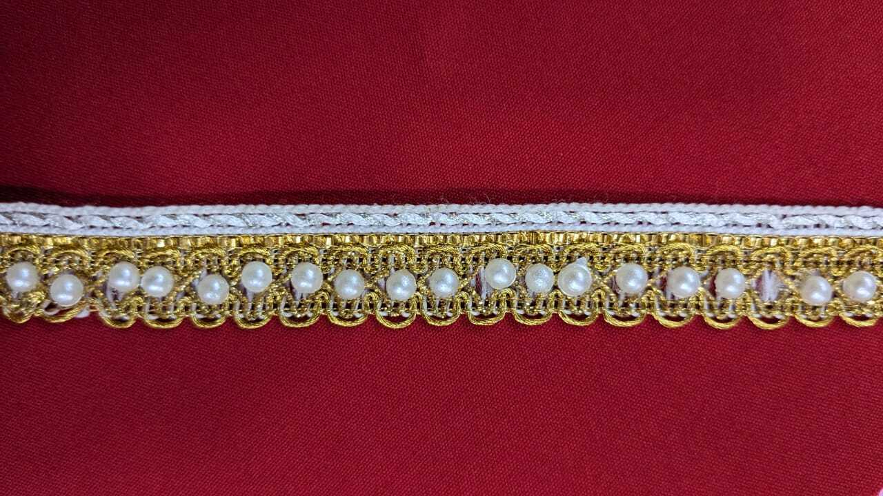 Jallar Lace - Silk, 9 Meter Length X 15 Millimeter Width | Multi-color With Hand Work, One-sided Knitted Design, Decorative Stones