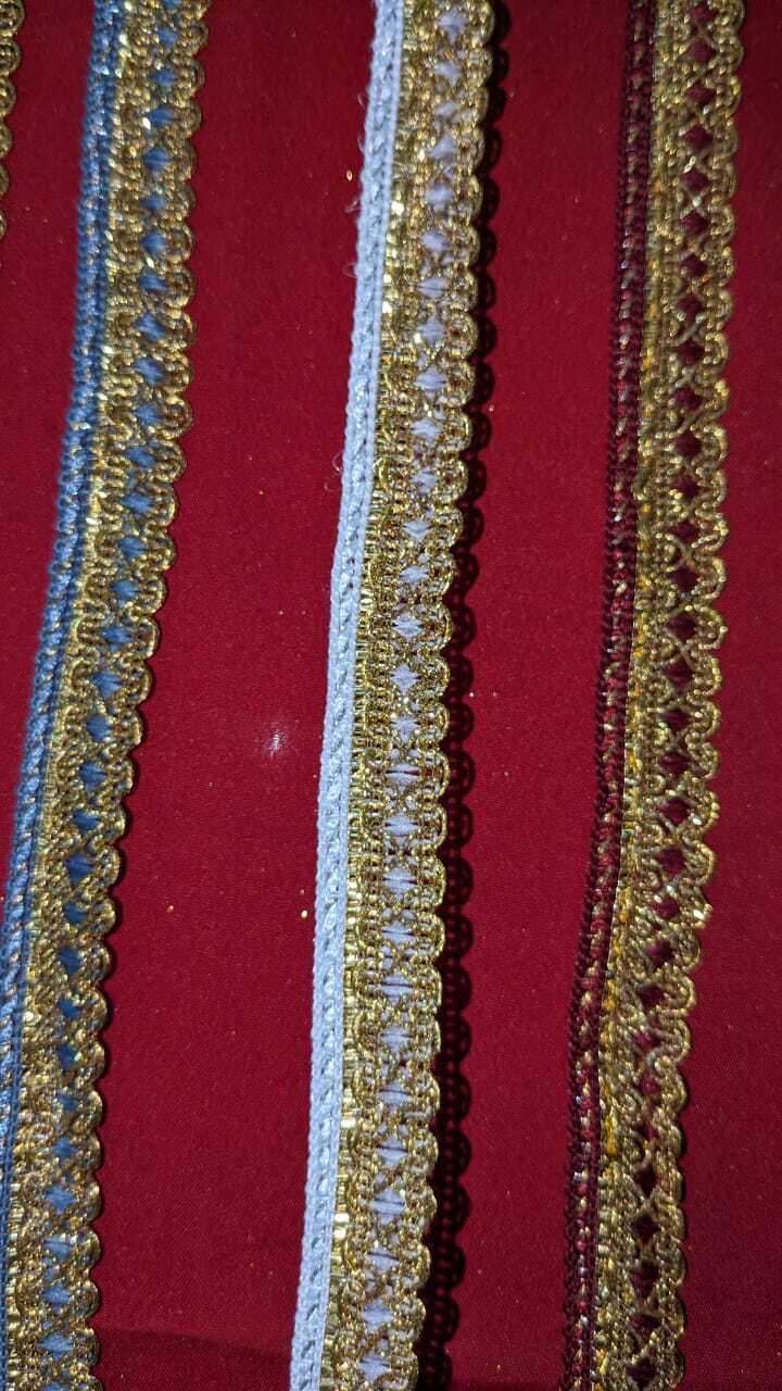 Jallar Lace - Silk, 9 Meter Length X 15 Millimeter Width | Multi-color With Hand Work, One-sided Knitted Design, Decorative Stones