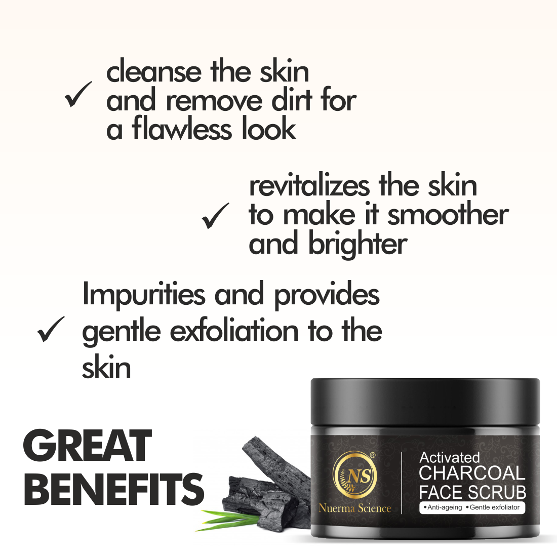 Nuerma Science Activated Charcoal Scrub For Exfoliating Detoxifying Dead Skin Cells (100gm) - Age Group: Adult