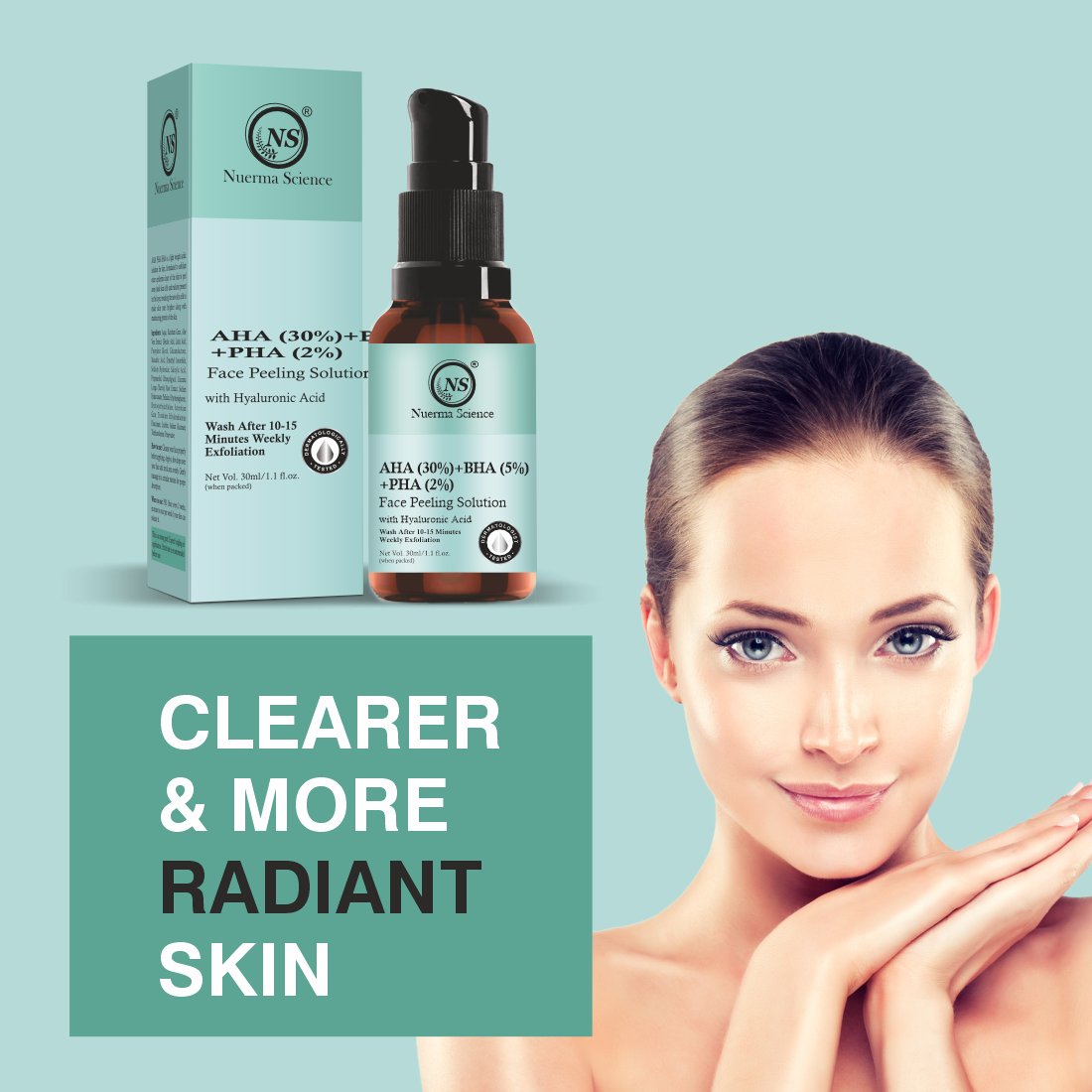 Nuerma Science Aha 30% + Bha 5% + Pha 2% Face Peeling Solution Serum With Hyaluronic (30 Ml) - Age Group: Adult