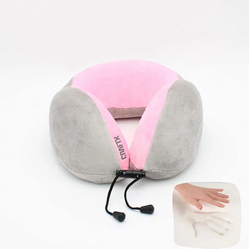 Memory Foam Travel Pillow - 100% Pure Foam, Ring Shape, Grey And Pink Colors | Neck Support For Comfortable Travel