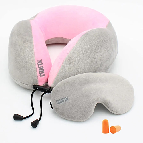 Memory Foam Travel Pillow - 100% Pure Foam, Ring Shape, Grey And Pink Colors | Neck Support For Comfortable Travel