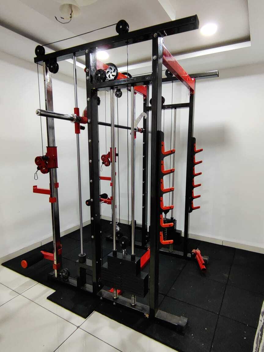 Functional Trainer With Smith Machine - Mild Steel, 55x87x93 Inch, Plate Load Resistance | Adjustable, Durable Design, Advanced Double Effect Welding Technology, Supports Up To 500 Kgs Load