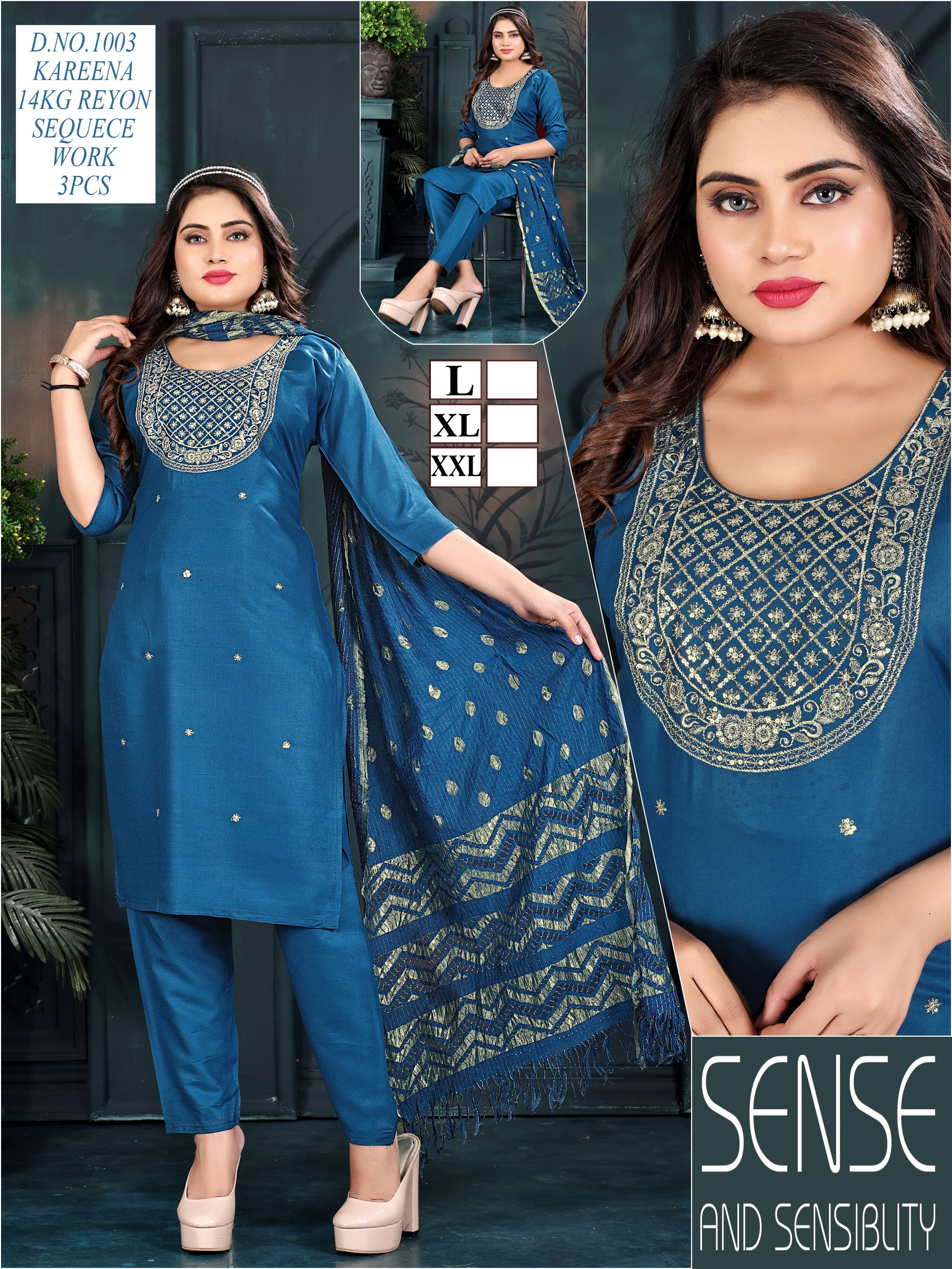 3 Piece Collection - Rayon Fabric, Size Xl & Xxl, Embroidered Pattern, Traditional Dress Type, Washable & Non-toxic With Laces And Sequins