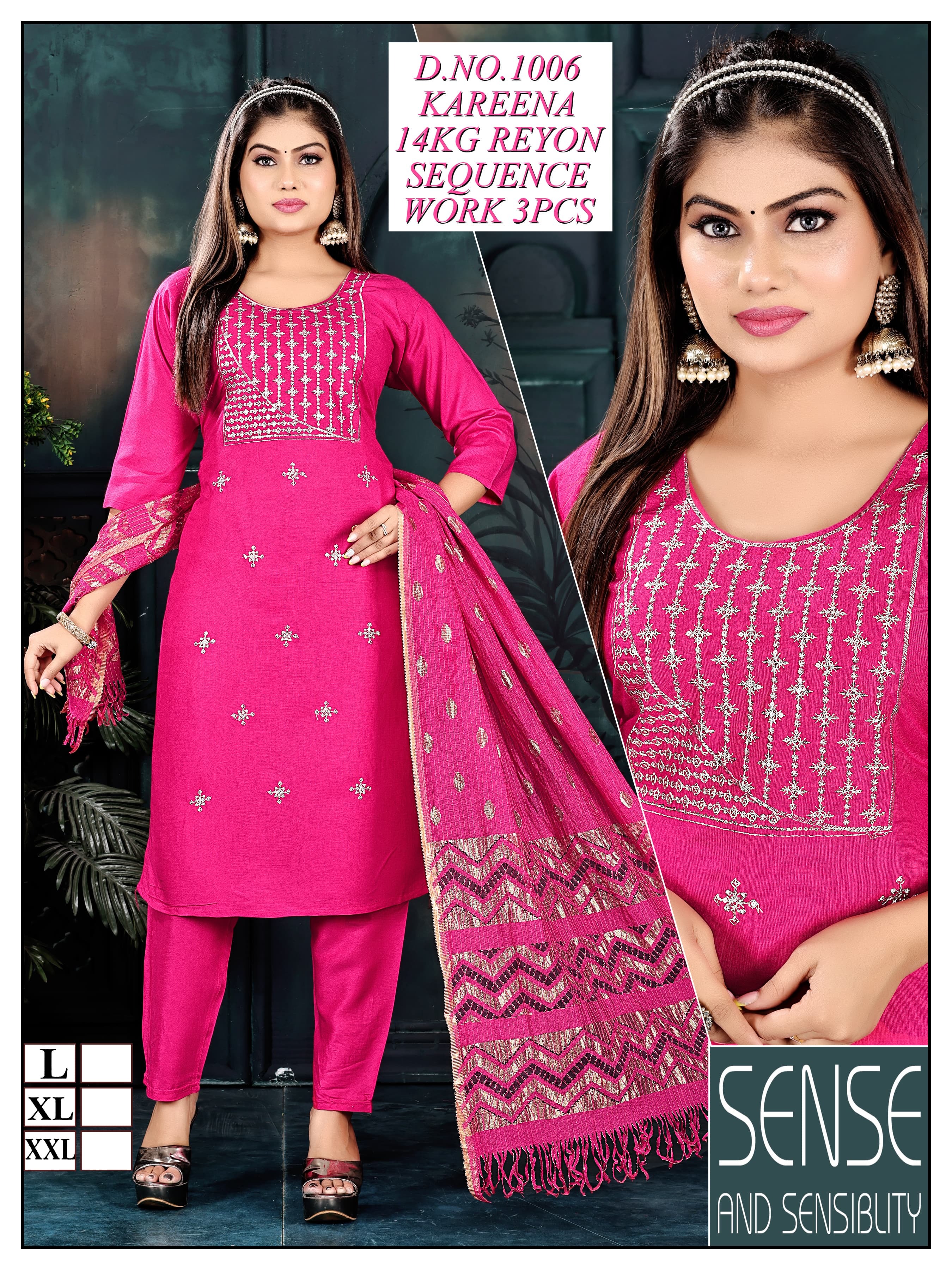 3 Piece Collection - Rayon Fabric, Size Xl & Xxl, Embroidered Pattern, Traditional Dress Type, Washable & Non-toxic With Laces And Sequins