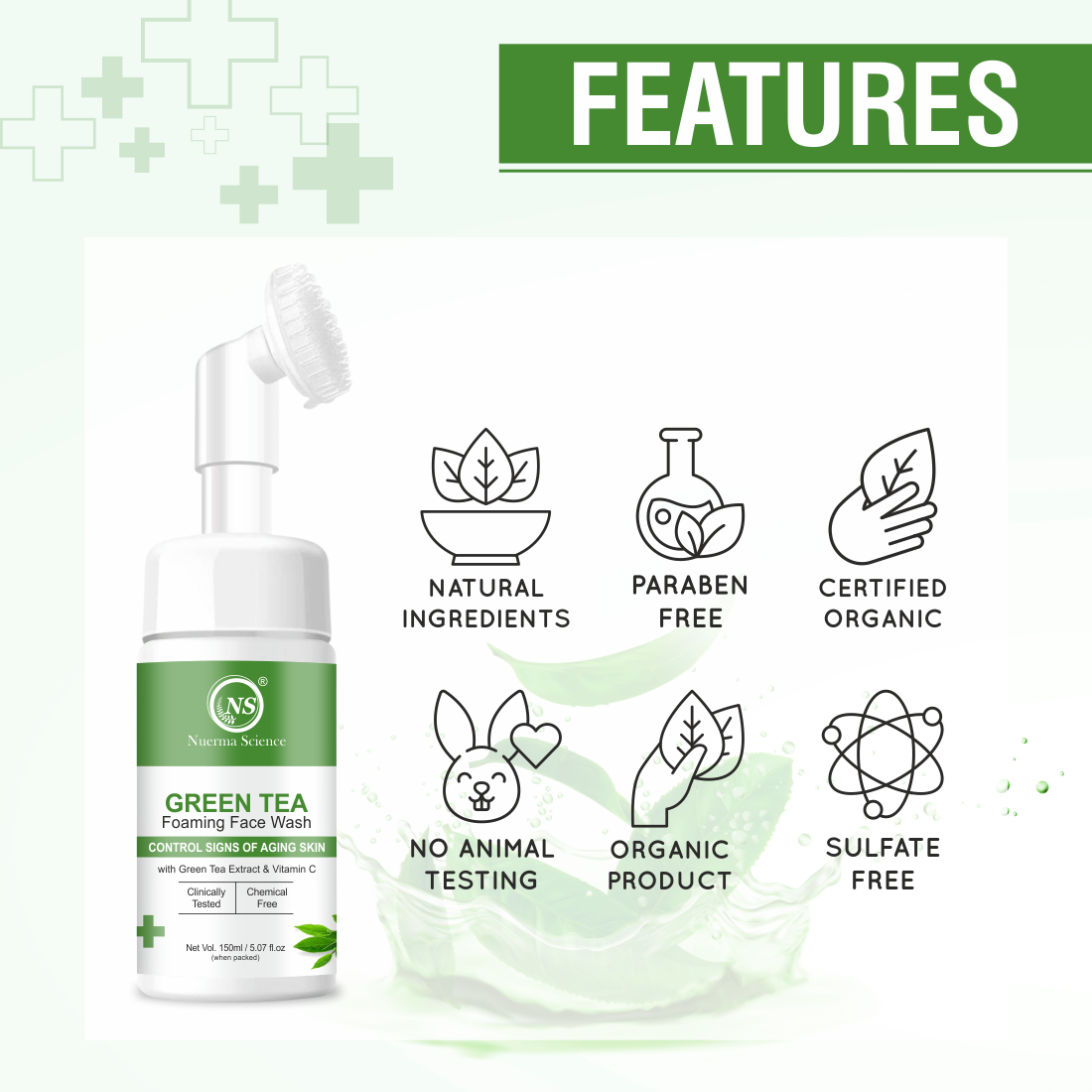 Nuerma Science Green Tea Foaming Face Wash With Vitamin C (150 Ml)