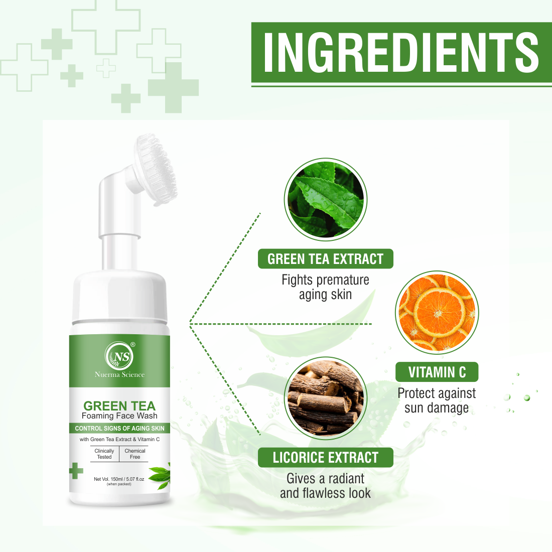 Nuerma Science Green Tea Foaming Face Wash With Vitamin C (150 Ml)