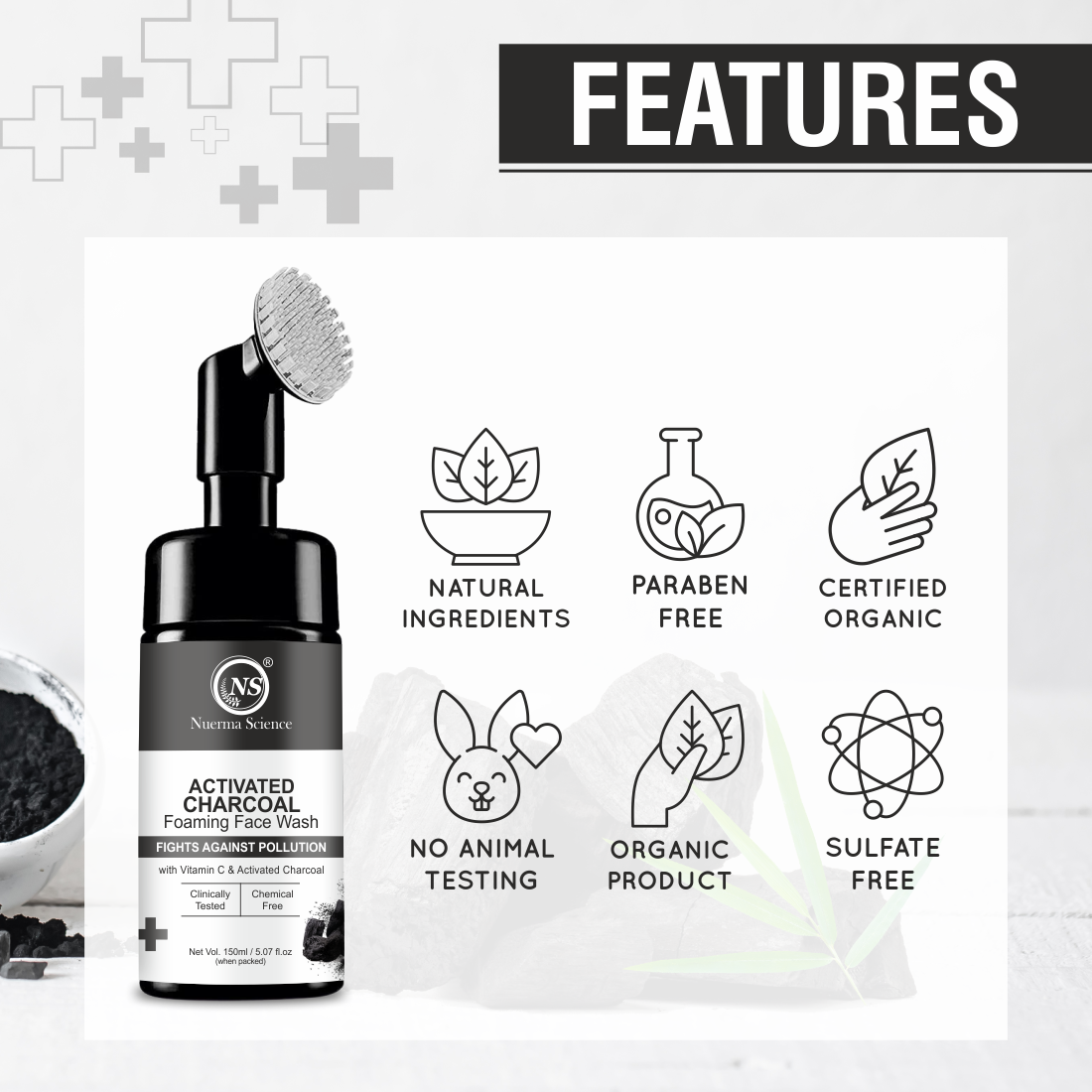 Nuerma Science Activated Charcoal Facewash With Vitamin C For Detoxification Of Skin & (150 Ml) - Age Group: Adult