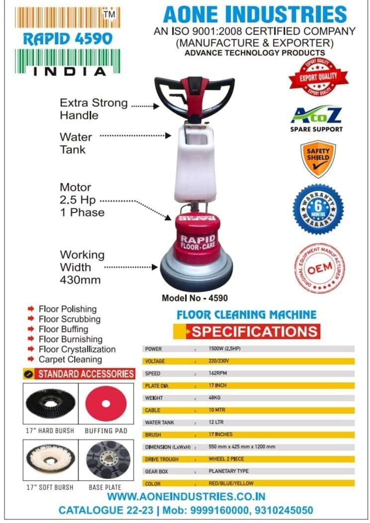 Concrete Polishing Machine - 560x465x1230 Mm, Red Color | 220v Power, 80 Kg Weight, 1 Year Warranty, 17-inch Scrubbing Width