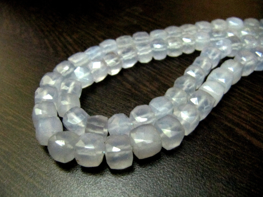 Natural Blue Chalcedony Cube Shape Faceted Beads - 7 To 8mm, 8 Inch Strand For Necklace, Earrings, Bracelet Jewelry Making