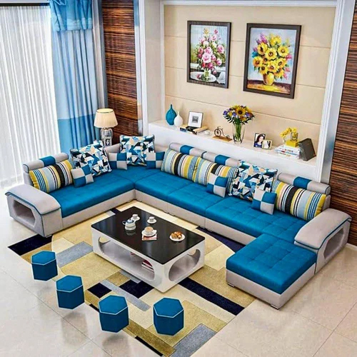 Durable 9 Seater L-shaped Sectional Sofa With Ottoman
