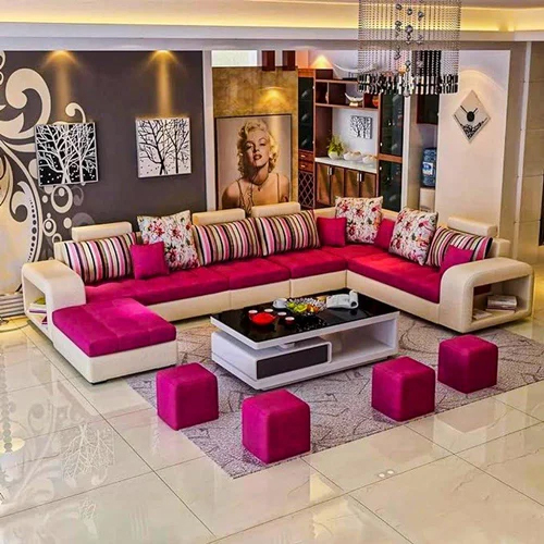 9 Seater Fabric Sofa Set With 4-puffy Convertible Sofa Set Yes
