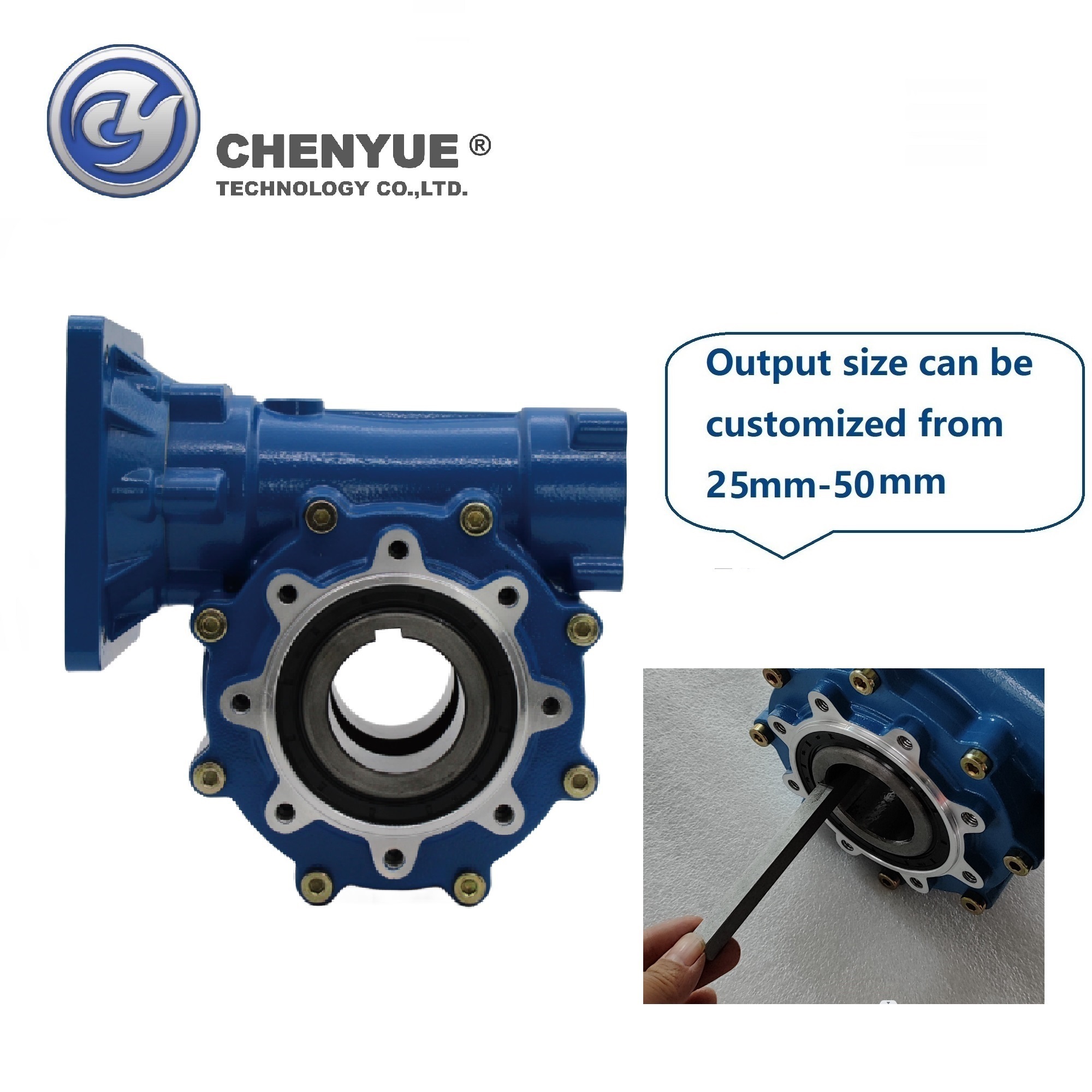 Cywf50 - Iron Die-cast Worm Gearbox 22-50.25mm, High Efficiency, Blue/gray Colors, Free Maintenance, Suitable For Industrial Use