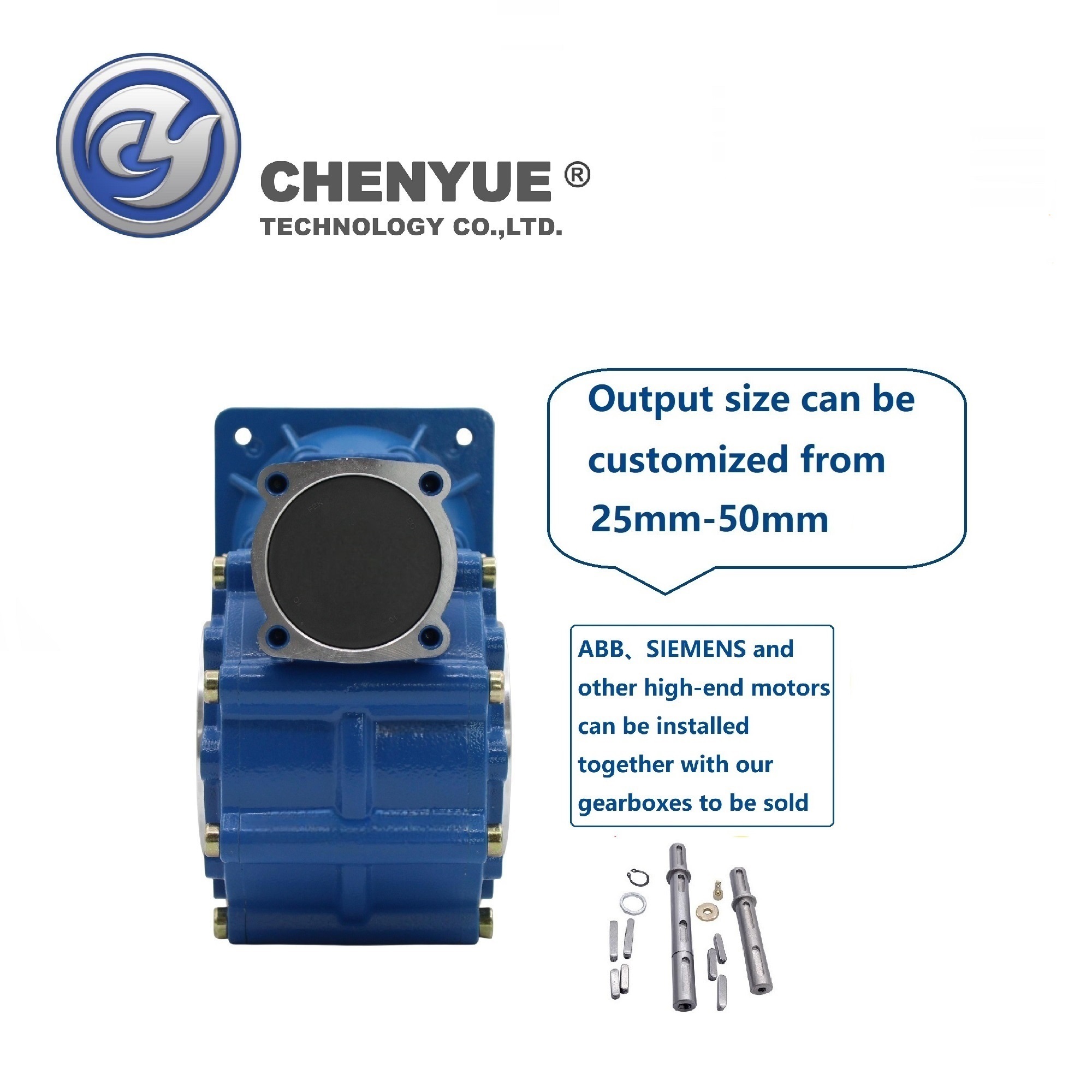 Cywf50 - Iron Die-cast Worm Gearbox 22-50.25mm, High Efficiency, Blue/gray Colors, Free Maintenance, Suitable For Industrial Use