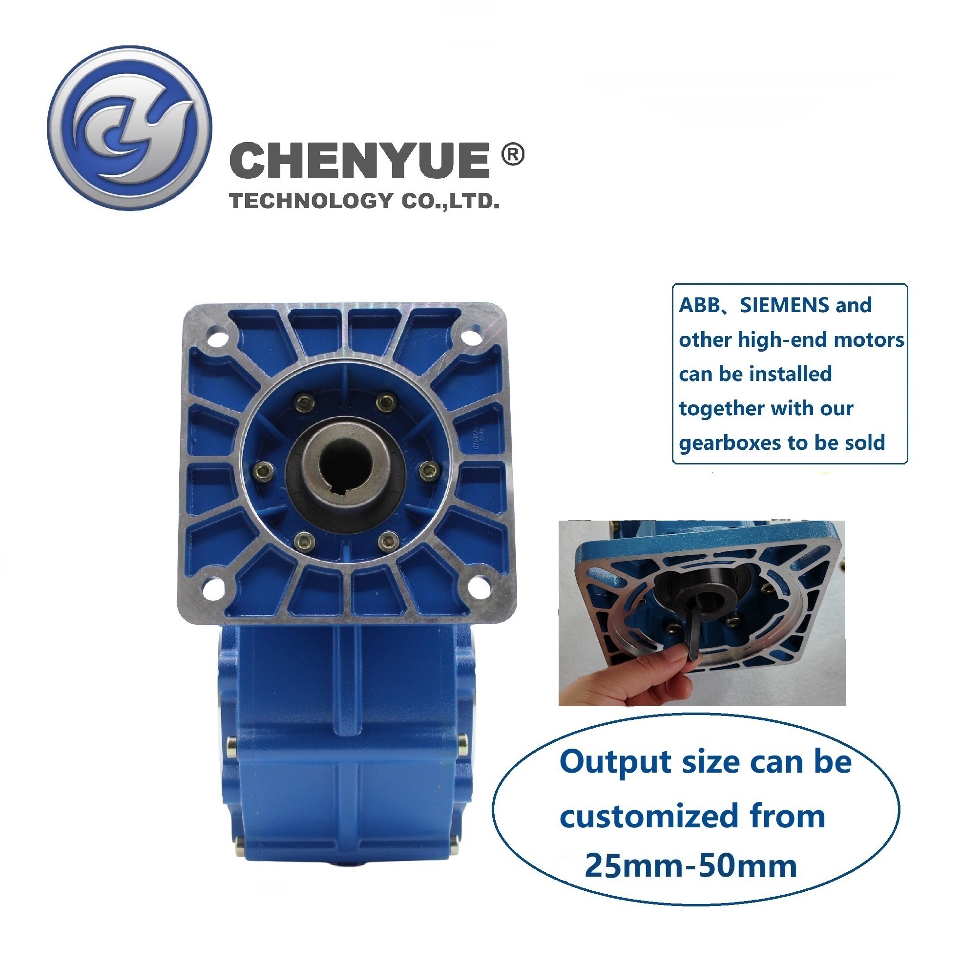Cywf50 - Iron Die-cast Worm Gearbox 22-50.25mm, High Efficiency, Blue/gray Colors, Free Maintenance, Suitable For Industrial Use