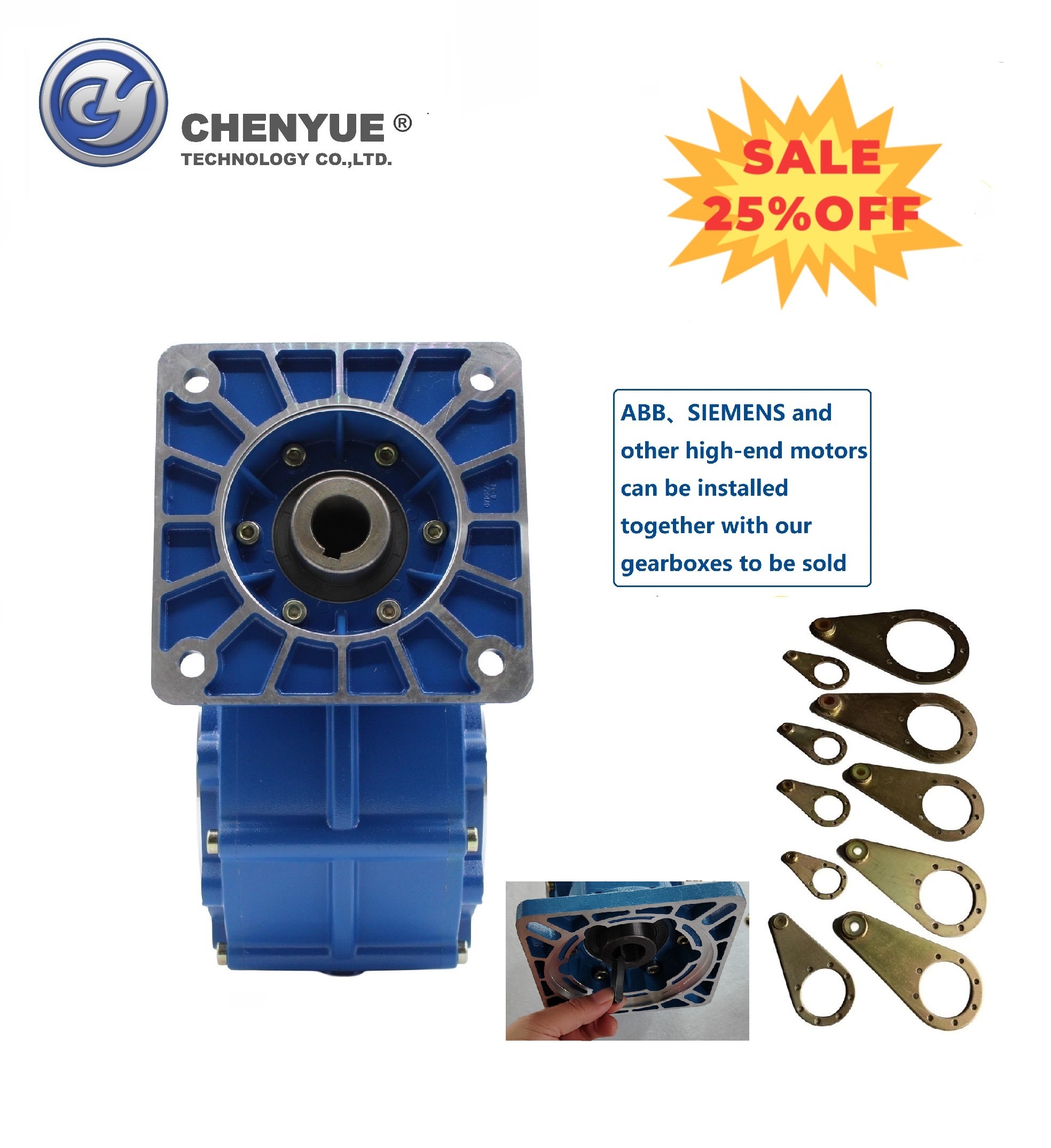 Blue Chenyue High Torque Worm Gear Reducer Cywf 90 Input 35 Mm Output Hole 90mm Speed Ratio From 5:1 To 100:1 Cnc Gearbox Free Maintenance