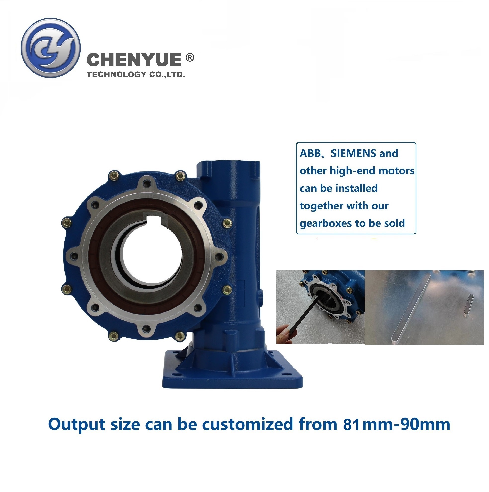 Blue Chenyue High Torque Worm Gear Reducer Cywf 90 Input 35 Mm Output Hole 90mm Speed Ratio From 5:1 To 100:1 Cnc Gearbox Free Maintenance