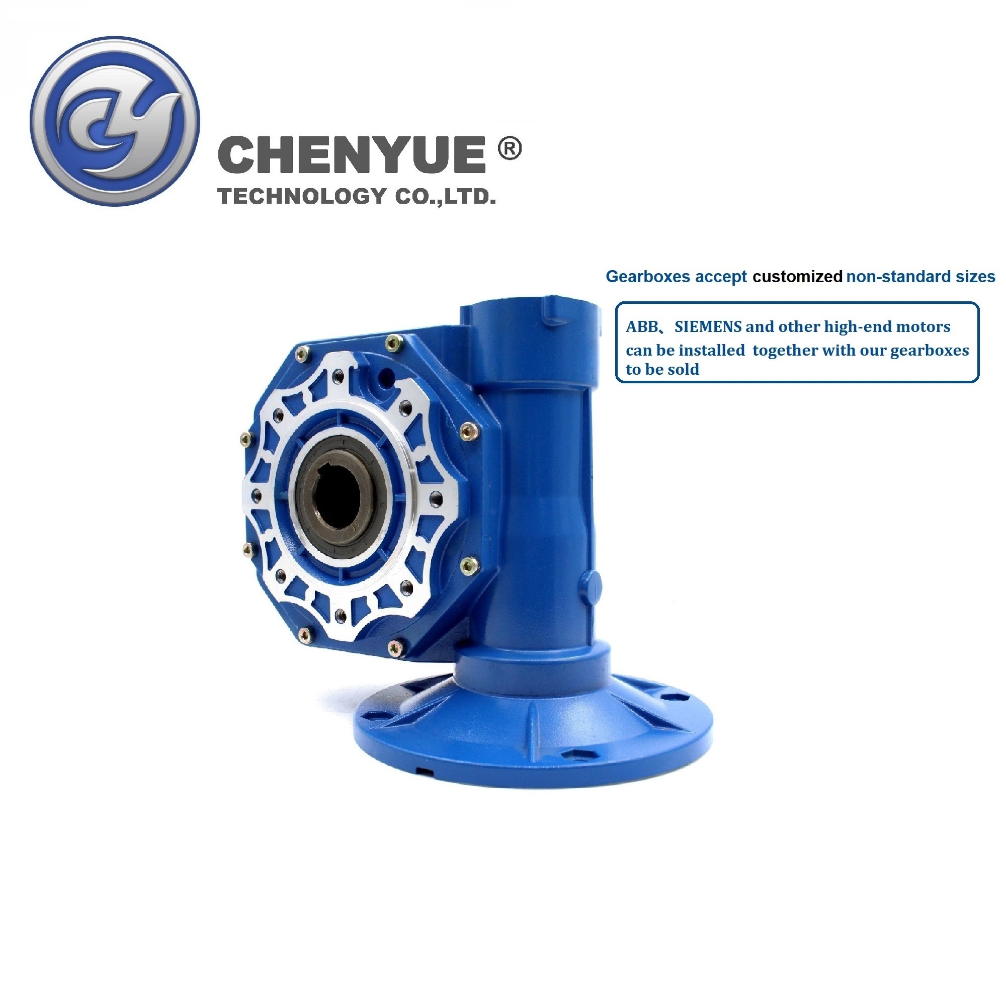 Blue Chenyue Worm Gearbox Nmvf110 Input 19/24/28/38mm Output 42mm Speed Ratio From 5:1 To 100:1 Tin Bronze Cnc Speed Gear Reducer Free Maintenance