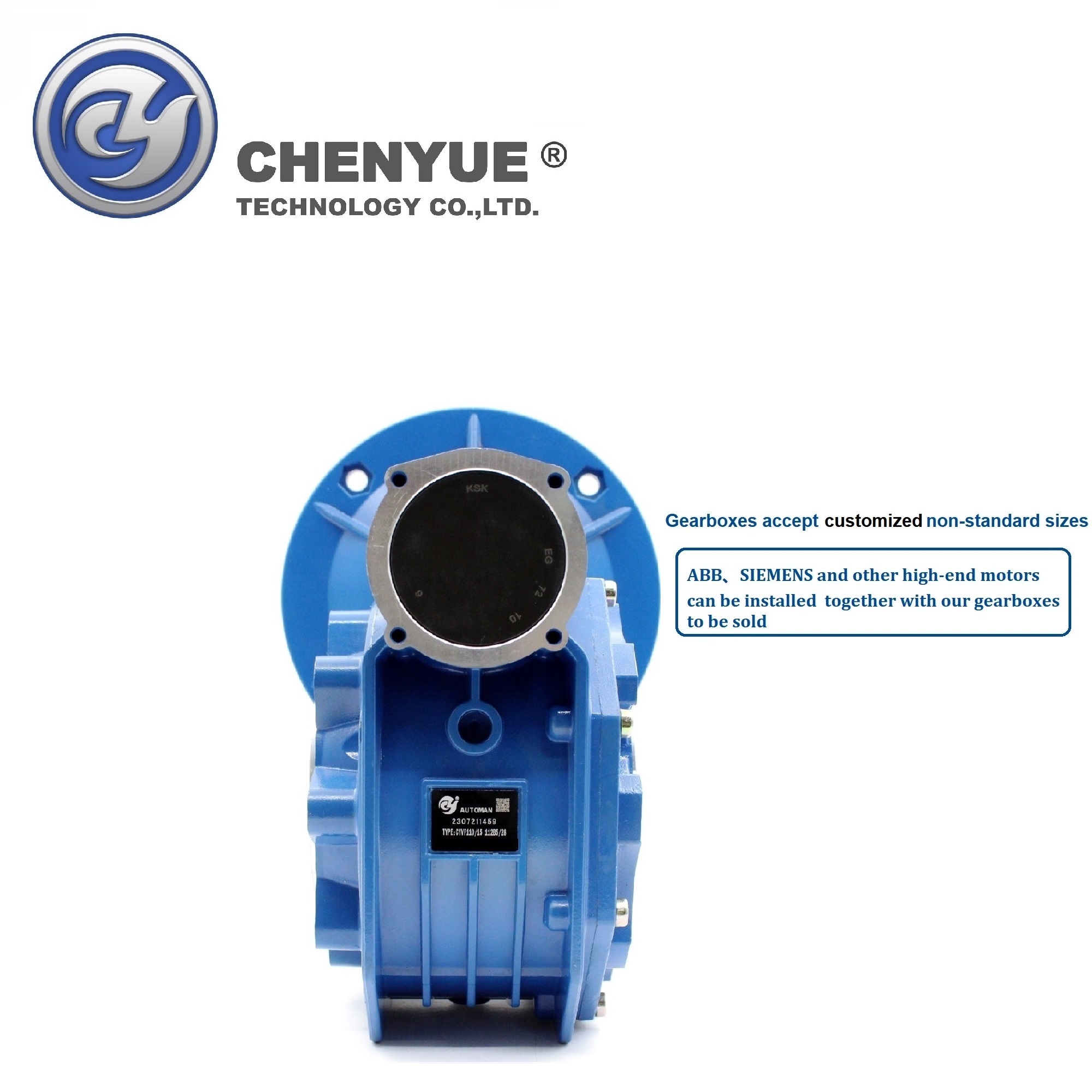 Blue Chenyue Worm Gearbox Nmvf110 Input 19/24/28/38mm Output 42mm Speed Ratio From 5:1 To 100:1 Tin Bronze Cnc Speed Gear Reducer Free Maintenance