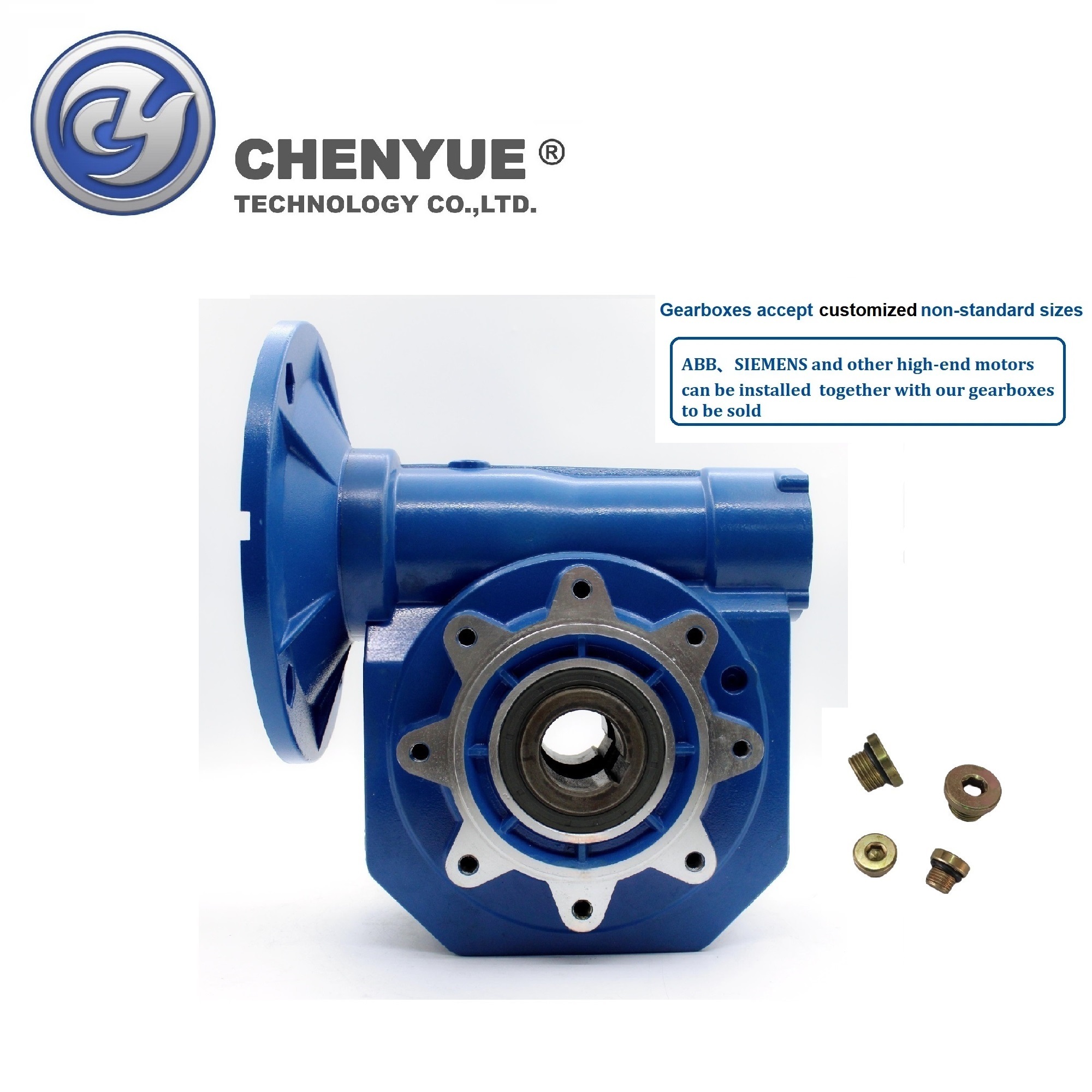 Blue Chenyue Worm Gearbox Nmvf110 Input 19/24/28/38mm Output 42mm Speed Ratio From 5:1 To 100:1 Tin Bronze Cnc Speed Gear Reducer Free Maintenance