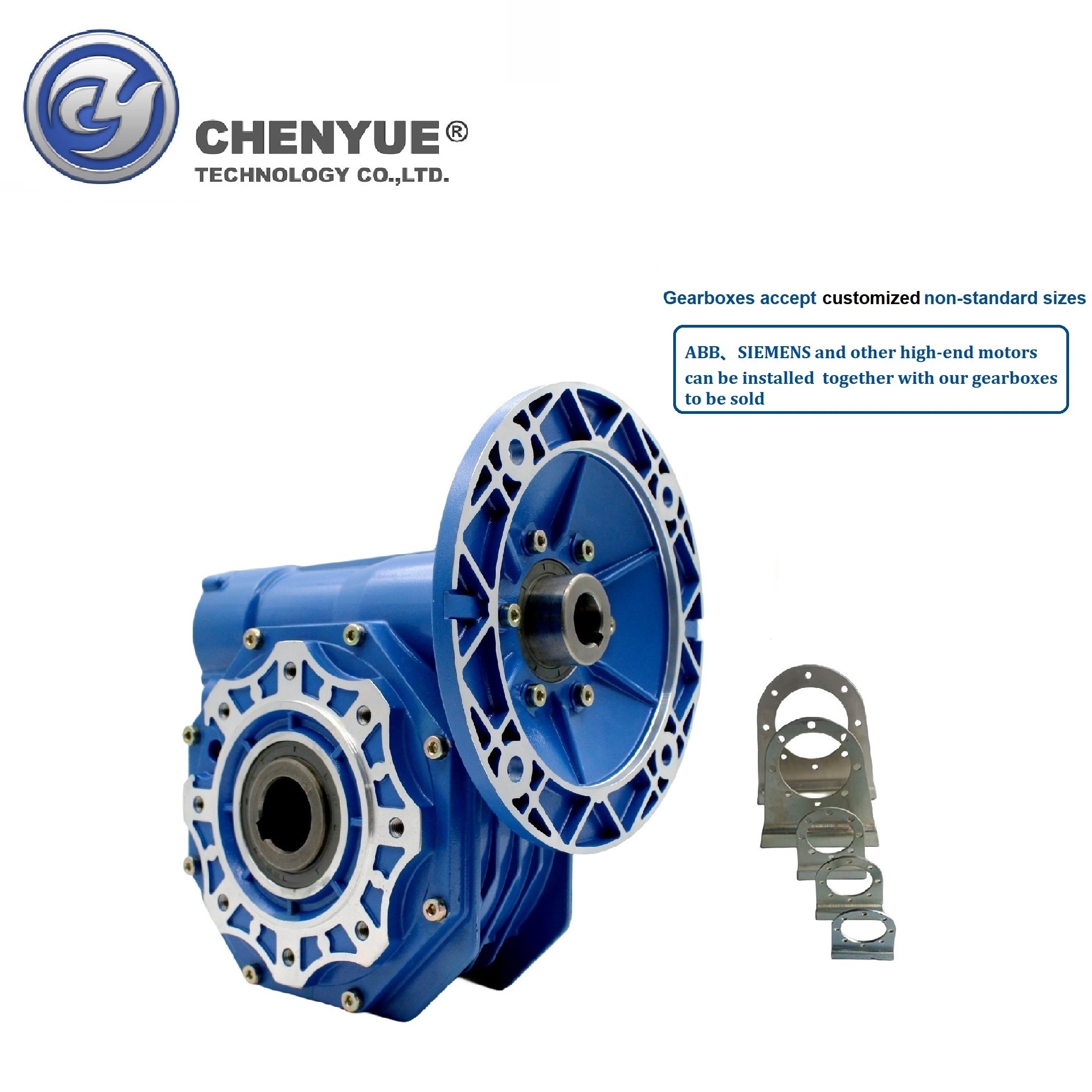 Blue Chenyue Worm Gearbox Nmvf110 Input 19/24/28/38mm Output 42mm Speed Ratio From 5:1 To 100:1 Tin Bronze Cnc Speed Gear Reducer Free Maintenance