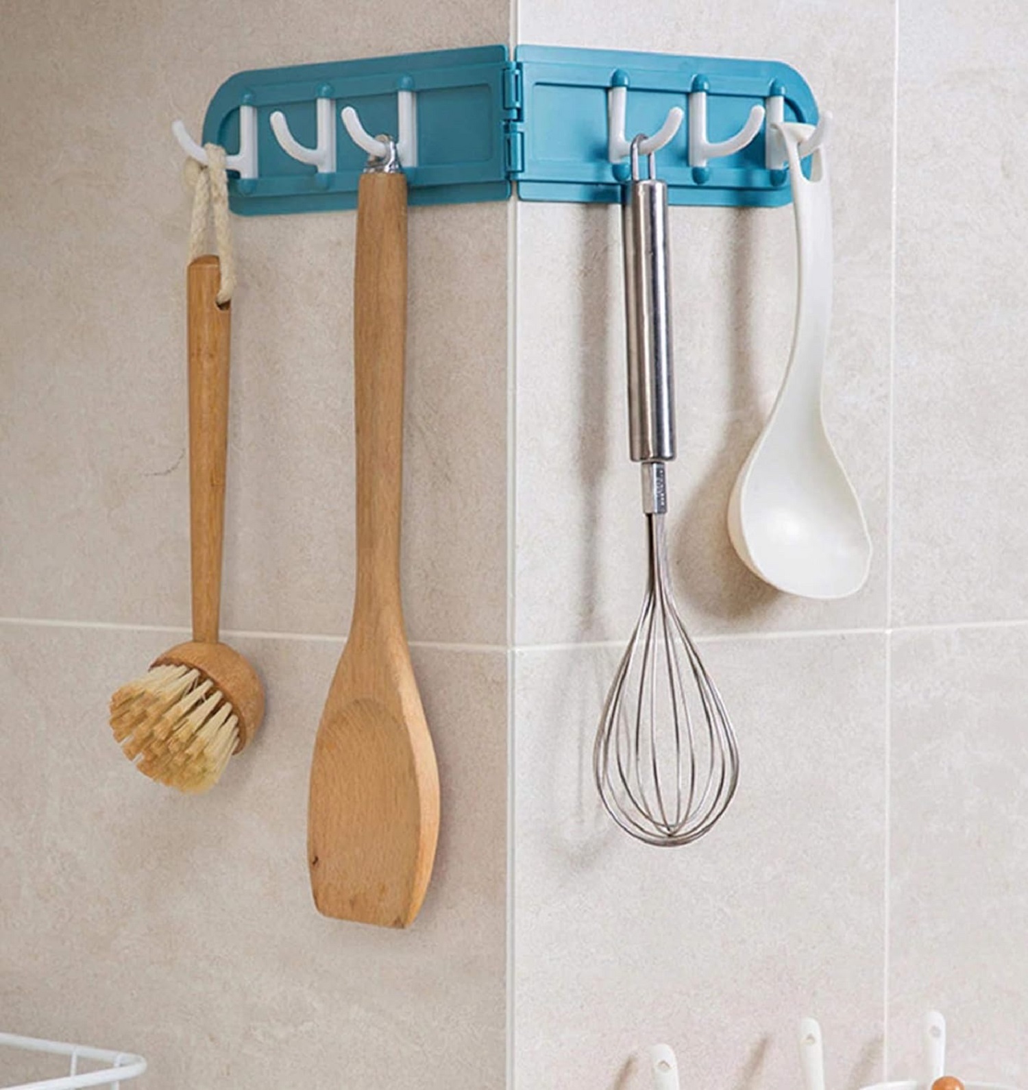 Plastic Wall Corner Hook - Abs Plastic, 13 X 6 X 1 Cm, Multi Color (Random) | Non-residue Tape, 6 Hooks For Bathroom, Kitchen, Laundry Room Organization