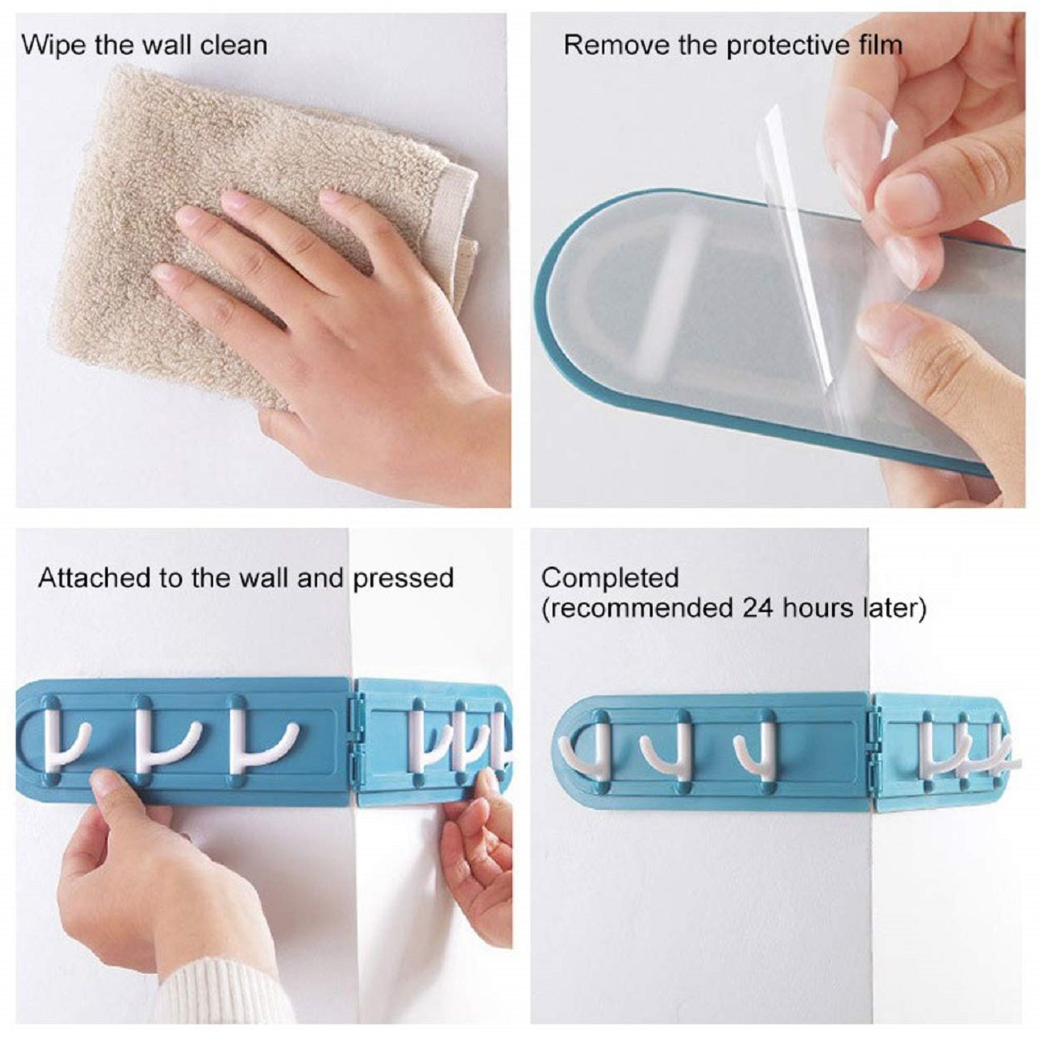 Plastic Wall Corner Hook - Abs Plastic, 13 X 6 X 1 Cm, Multi Color (Random) | Non-residue Tape, 6 Hooks For Bathroom, Kitchen, Laundry Room Organization