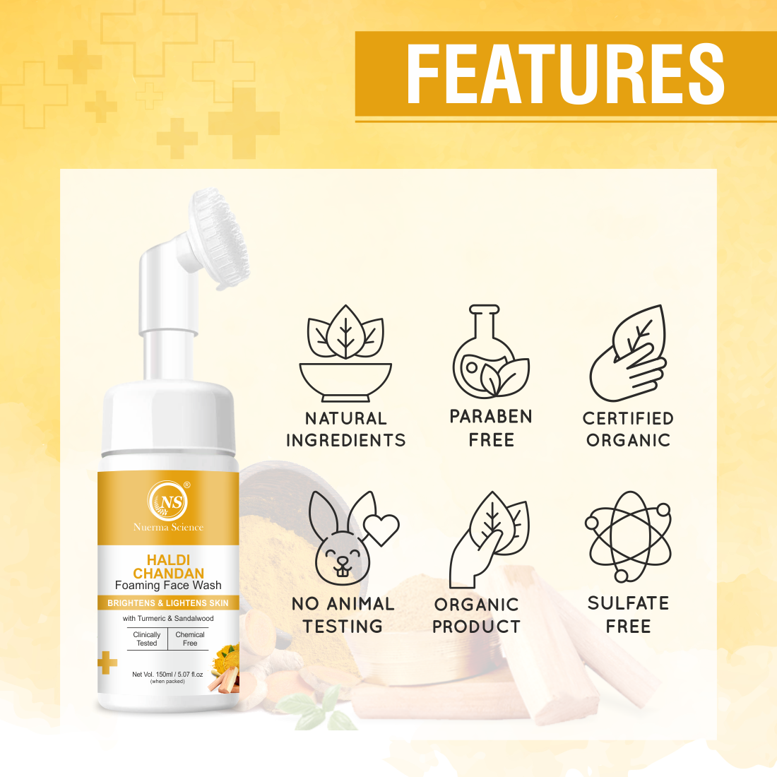 Nuerma Science Haldi Chandan Foaming Face Wash With Vitamin C For Skin Brightening (150 Ml)