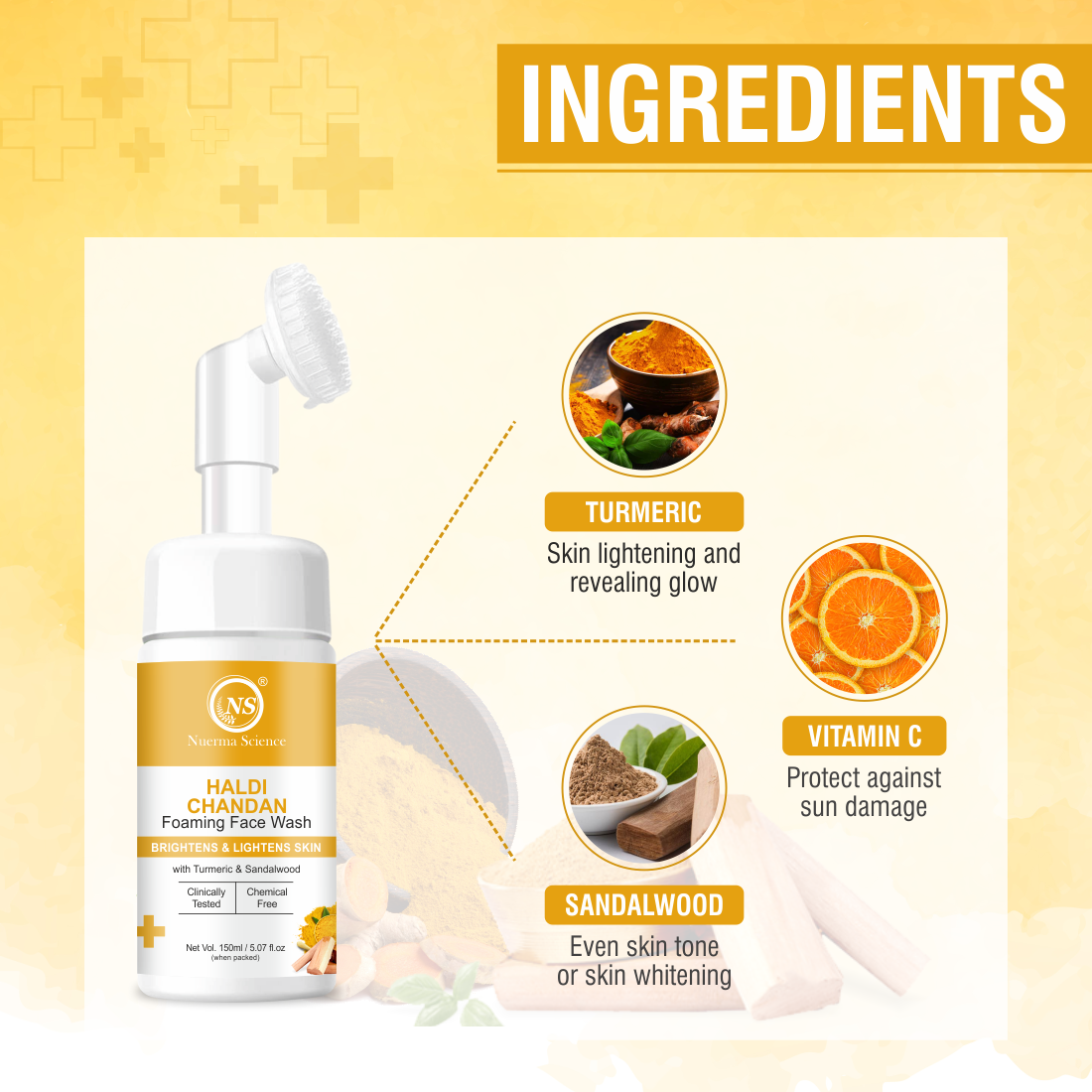 Nuerma Science Haldi Chandan Foaming Face Wash With Vitamin C For Skin Brightening (150 Ml)