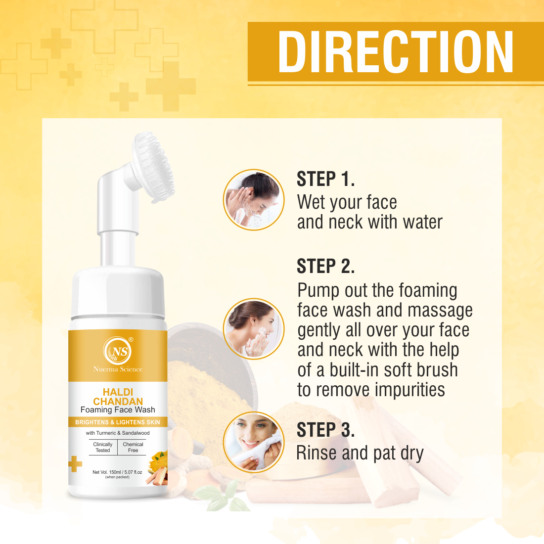 Nuerma Science Haldi Chandan Foaming Face Wash With Vitamin C For Skin Brightening (150 Ml)