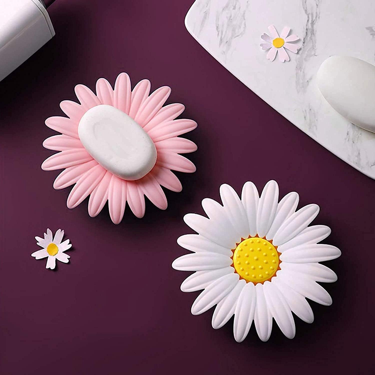 Set Of 3 Flower Soap Dish - Color: White