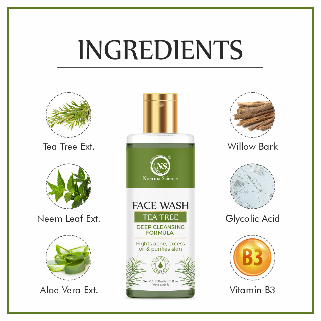 Nuerma Science Tea Tree Face Wash For Acne & Pimples Control 200ml