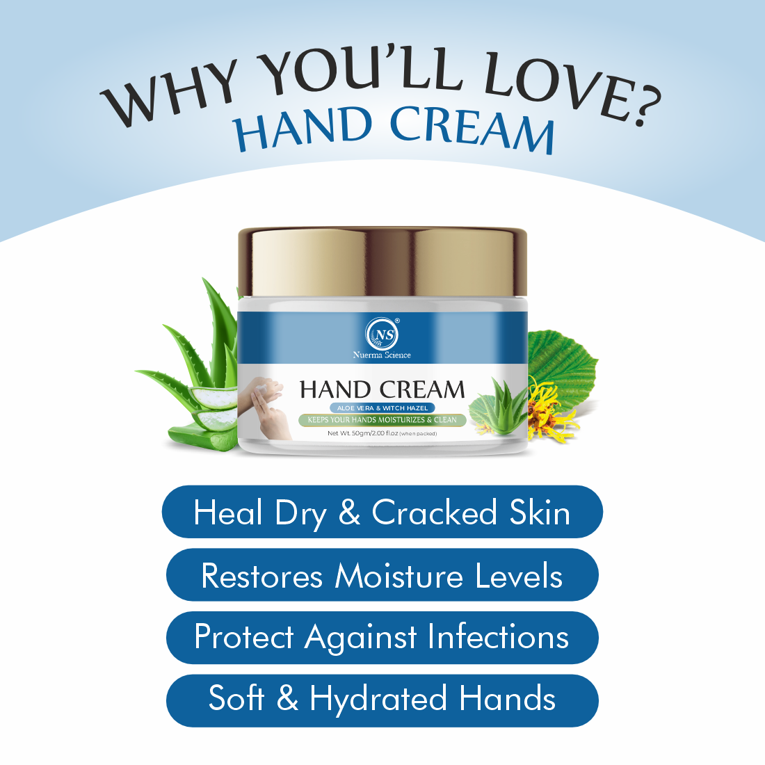 Nuerma Science Hand Cream - 50g , Ultra Moisturizing With Avocado Oil And Shea Butter For Hydration, Soothing Irritation And Lightening Dark Spots