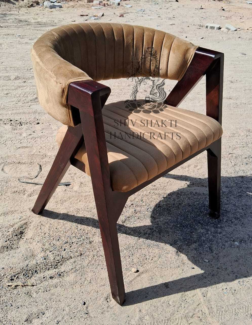Wooden Chair - Sheesham Wood, 21x22x30 Inches, Brown Color, Upholstered Velvet | Eco-friendly, Water Resistant, Durable, Scratch Resistant, Easy To Clean, Stackable, Handmade Design