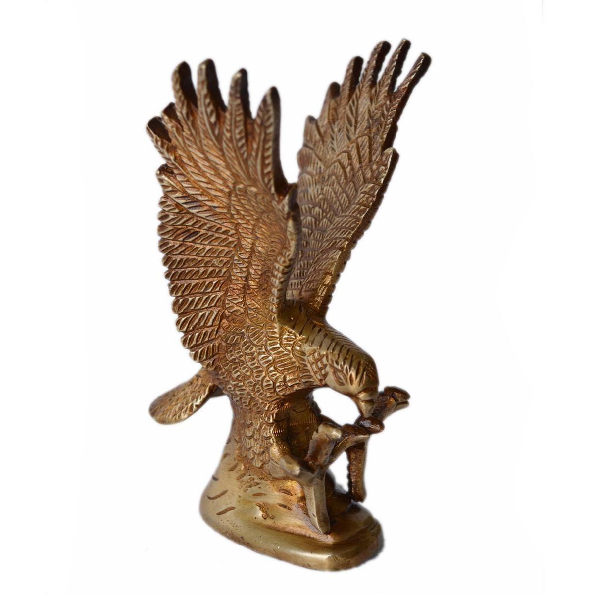 Eagle Made Of Brass In Antique Finish With Wings Opened Table Home Decoration Figurine Animal Figure Gifting Item - Color: Brown