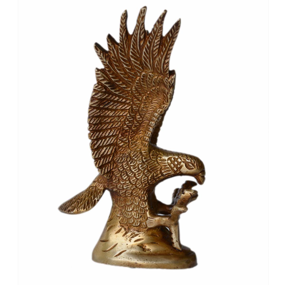 Eagle Made Of Brass In Antique Finish With Wings Opened Table Home Decoration Figurine Animal Figure Gifting Item - Color: Brown