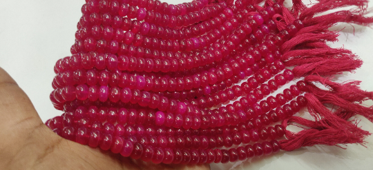 Natural Dark Hot Pink Chalcedony Rondelle Plain 8mm Strand 8 Inch Long - Material: Stone