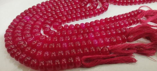 Natural Dark Hot Pink Chalcedony Rondelle Plain 8mm Strand 8 Inch Long - Material: Stone