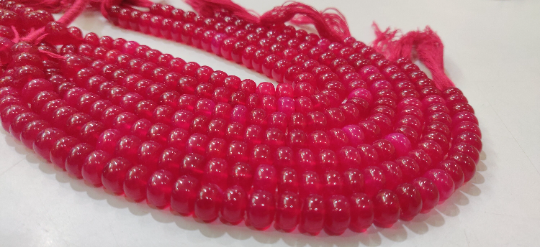 Natural Dark Hot Pink Chalcedony Rondelle Plain 8mm Strand 8 Inch Long - Material: Stone