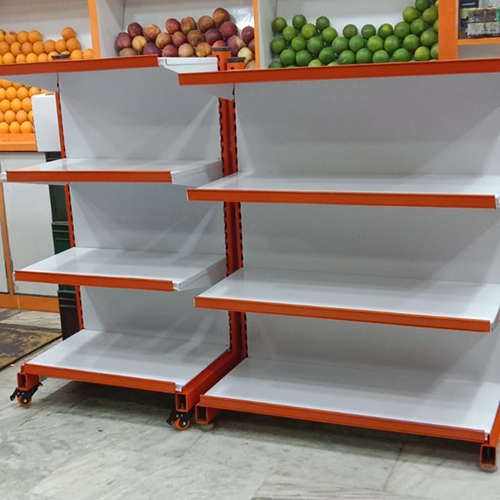 Super Market Rack - High-Quality Steel, Customized Dimensions, White and Orange Color | Sturdy and Durable for Commercial Use