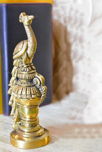 आकृति विंटेज प्राचीन खत्म 7 इंच पीतल मोर बैठे शोपीस फिग्यरिन