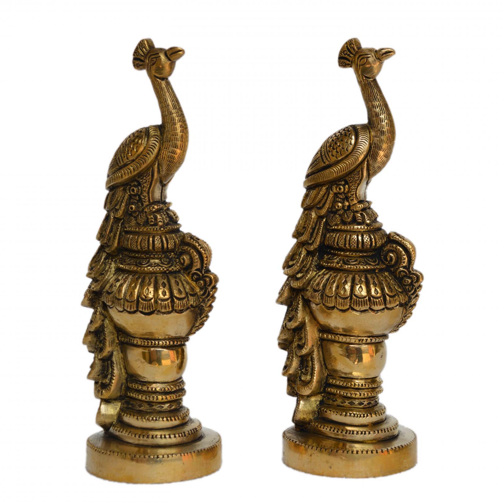Aakrati Pair Of Handmade Small Sitting Brass Peacock Figurine Showpiece