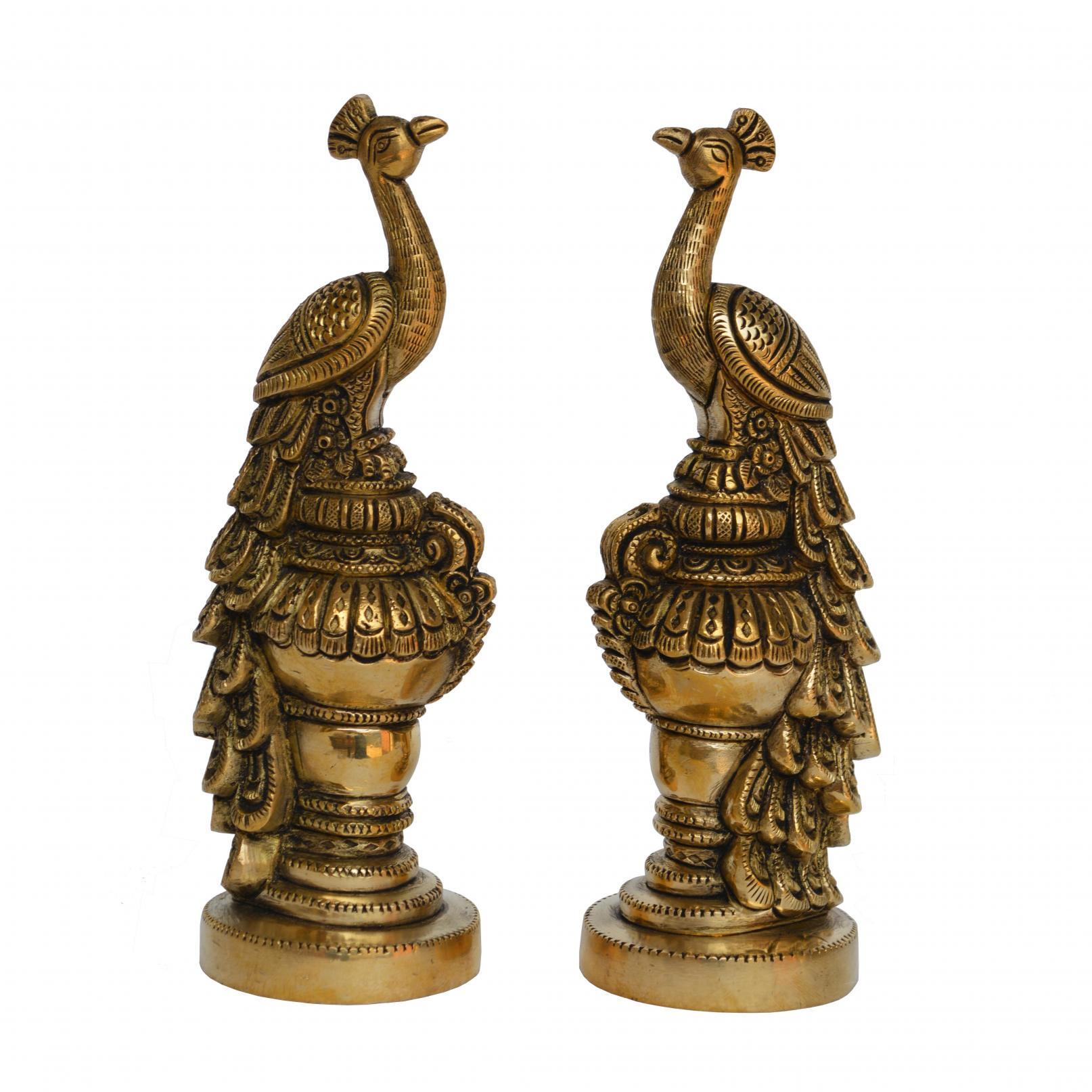 Aakrati Pair Of Handmade Small Sitting Brass Peacock Figurine Showpiece