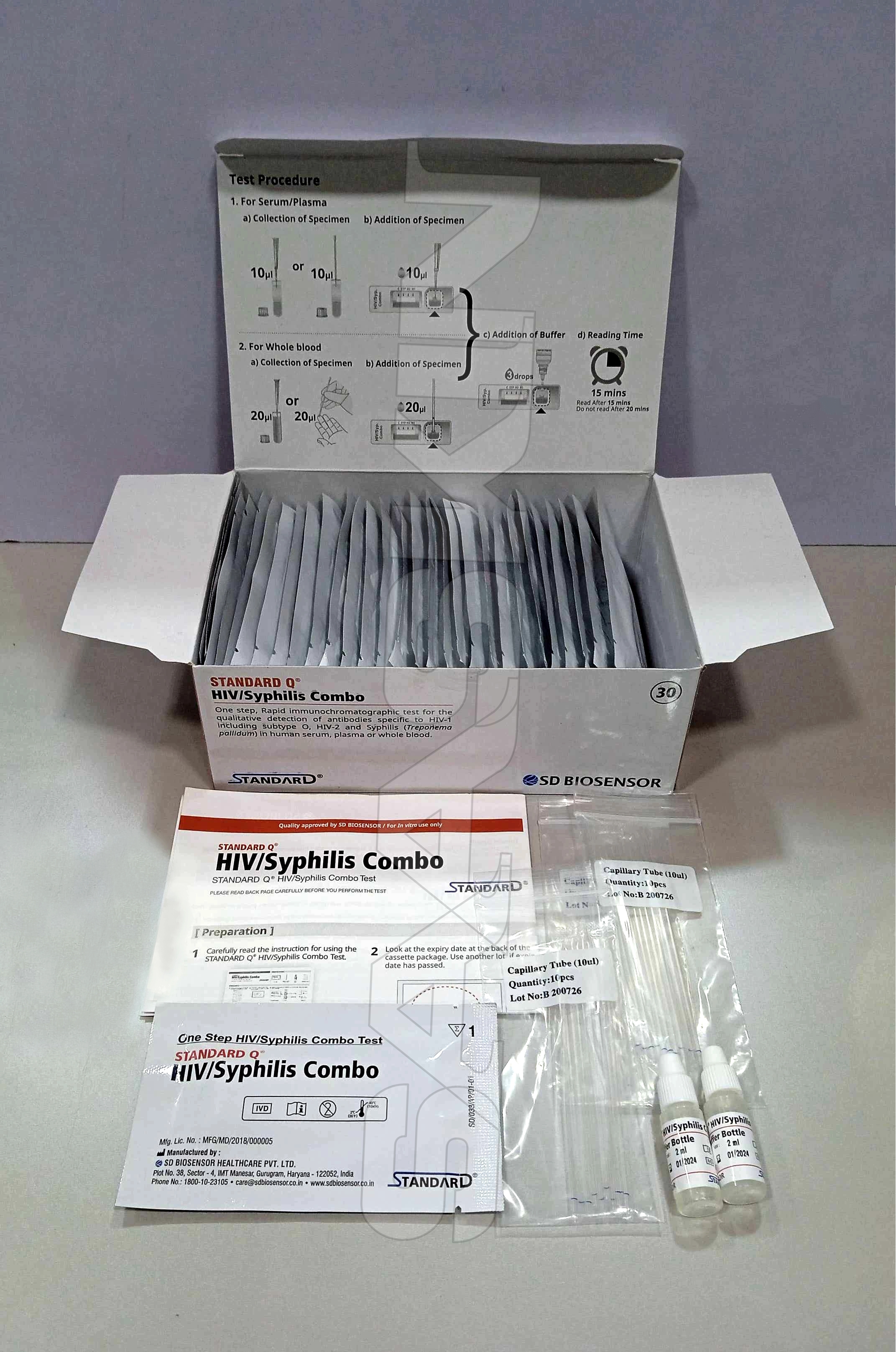 Sd Biosensor Standard Q Hiv/syphilis Combo - 30 Tests, Serum/plasma/whole Blood, In Vitro Diagnostic Use, Rapid Immunochromatographic Test