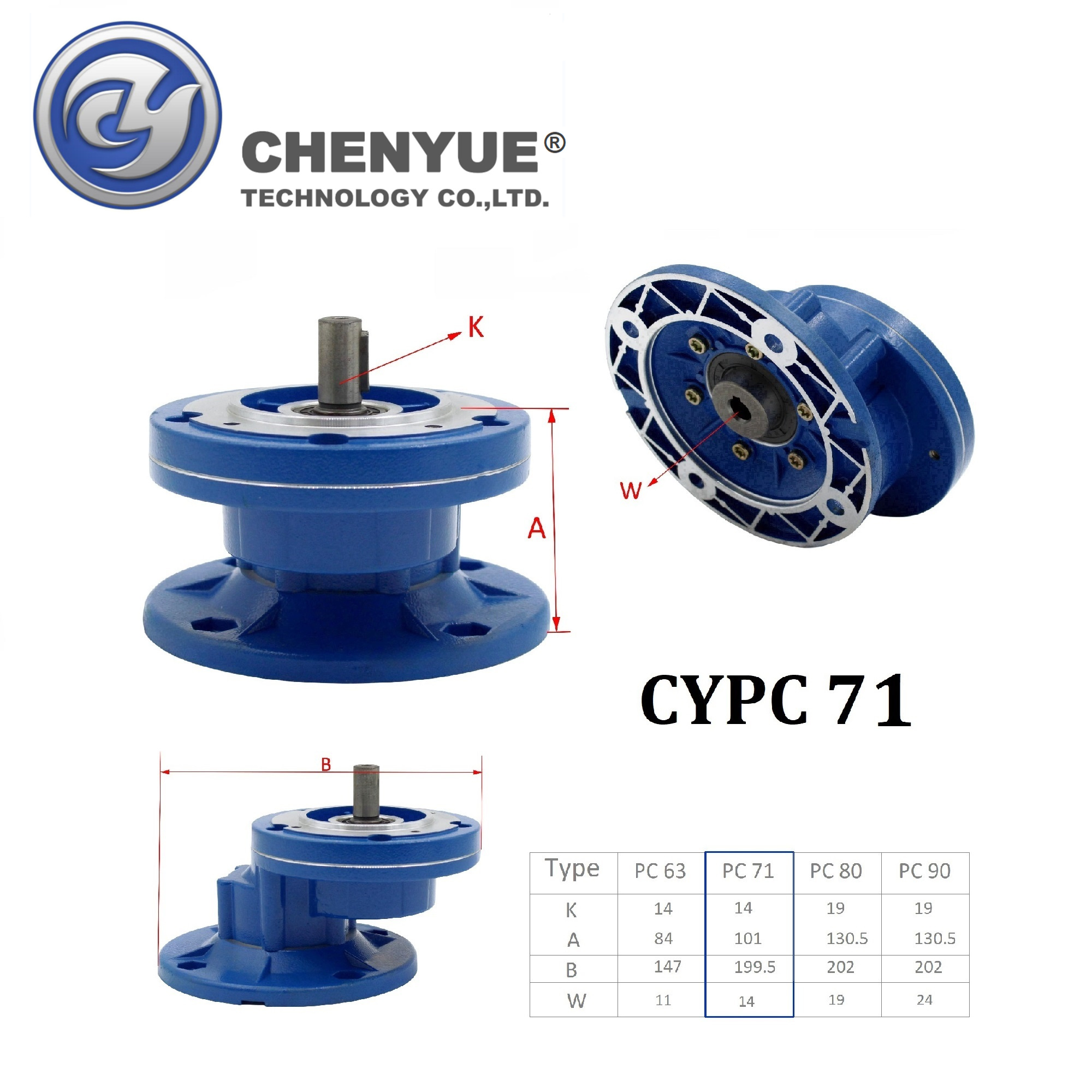 Blue Chenyue High Torque Worm Gearbox Cypc71 Input 14mm Output 14mm Non-integral Speed Ratio From 2:1 To 5:1 Free Maintenance