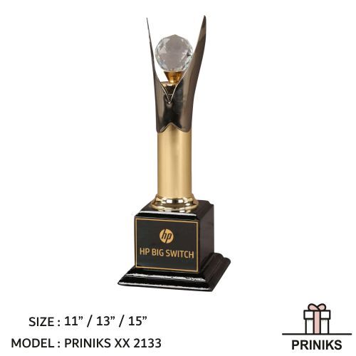 Corporate Awards - Crystal And Metal, 13" Height, Black Base, Gold Color | Elegant Design, High Quality, Customizable, Prestigious Award Recognition