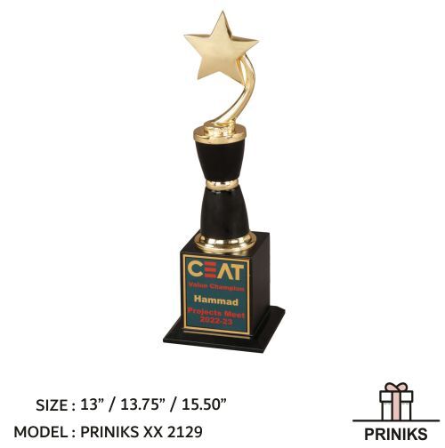Corporate Awards - Crystal And Metal, 13" Height, Black Base, Gold Color | Elegant Design, High Quality, Customizable, Prestigious Award Recognition
