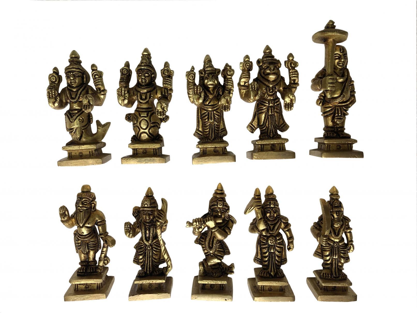 Vishnu Dashavatar Idols - Dasavatharam Of Lord Vishnu Statues Ten Incarnations Avatars - Color: Yellow