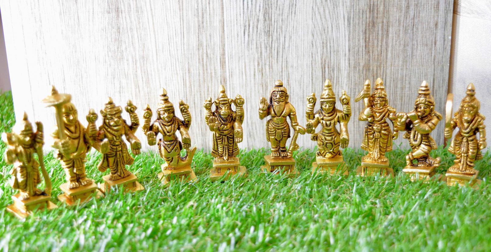 Vishnu Dashavatar Idols - Dasavatharam Of Lord Vishnu Statues Ten Incarnations Avatars - Color: Yellow